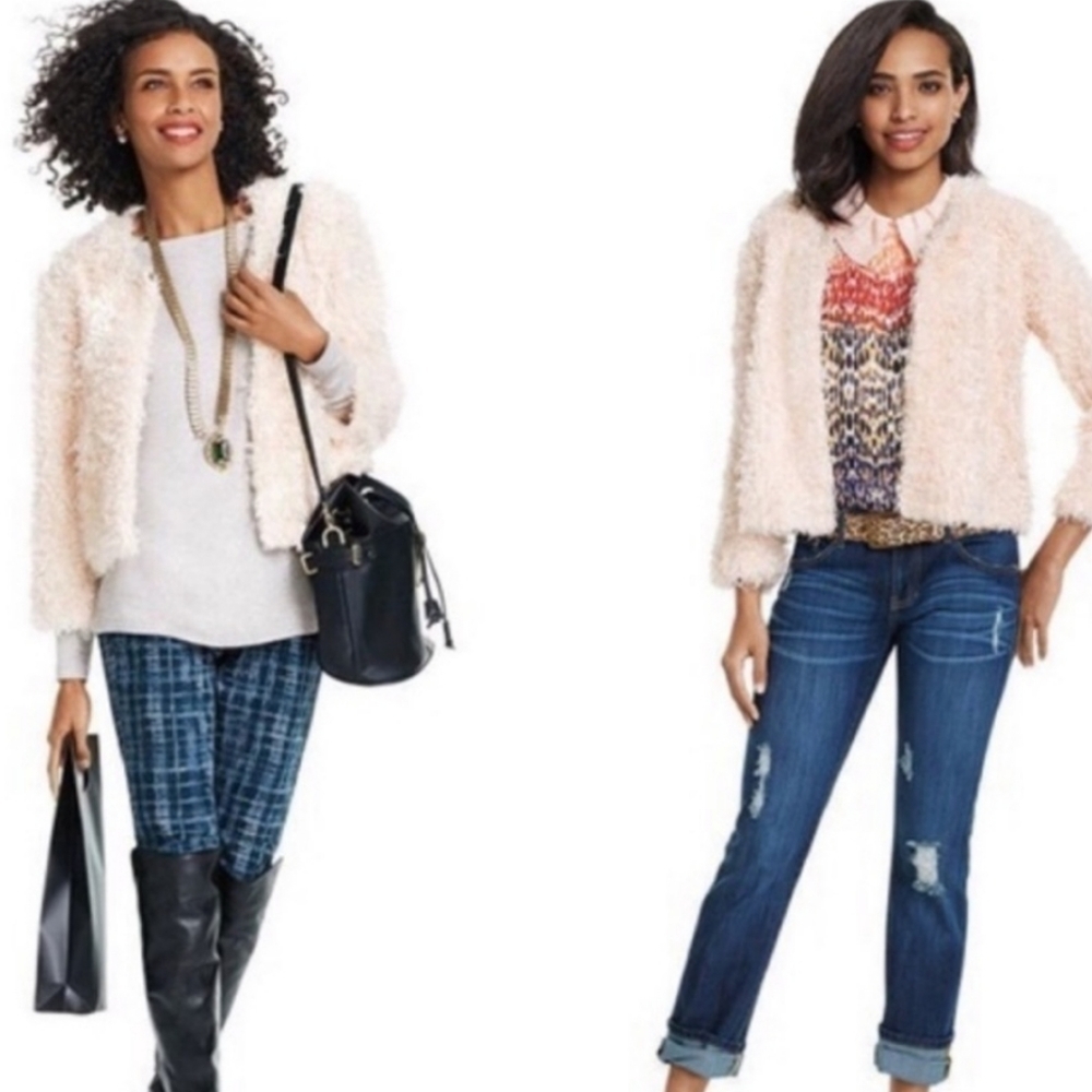 Cabi ivory fuzzy sherpa open lined jacket style 3024 - Picture 2 of 9